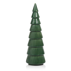 Glazed Winter Green Holiday Tree Sculptures Set of 2