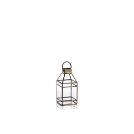 Martino 12" Tall Antique Brass Glass Lantern