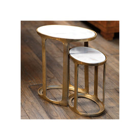 Nikki Oval Marble and Raw Aluminum Nesting Tables Set of 2
