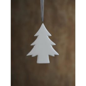 White Ceramic Flat Tree Hanging Ornaments Set of 8