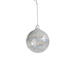 Small White Luster Beaded Christmas Ball Ornaments Set of 6
