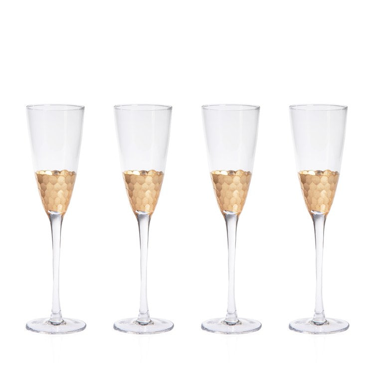 Zodax Kampari Slim Champagne Flutes with Gold Rim Set of 4