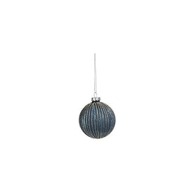4.75" Ridged Blue Glass Ball Ornament with Glitter Set of 4