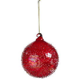 Small Red Luster Beaded Christmas Ball Ornaments Set of 6