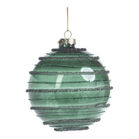 Striped Green Christmas Ball Ornaments Set of 6