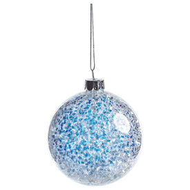 Silver and Blue Sequin Ball Ornaments Set of 4