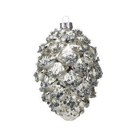 Silver Pine Cone Christmas Hanging Ornaments Set of 6