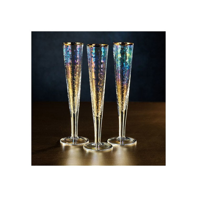 Zodax Kampari Slim Champagne Flutes with Gold Rim Set of 4