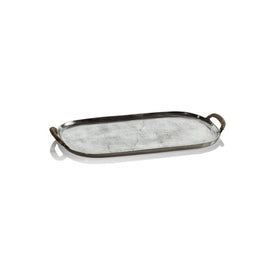 Praslin Raw Aluminum Tray with Cane Wrapped Handles