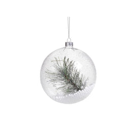 Large Clear Beaded Round Ornaments with Pine Needles Set of 4