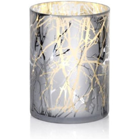 9.5" Silver-Plated Branch Design LED Glass Hurricane