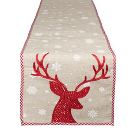 Red Reindeer Embroidered 14" x 108" Table Runner