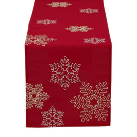Shimmering Snowflakes Leaves Embroidered 14" x 70" Table Runner