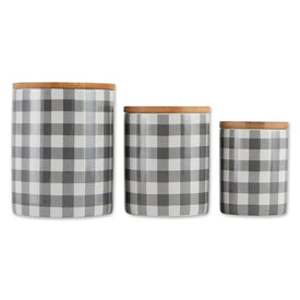 Buffalo Check Ceramic Canisters Set of 3 - Gray/White