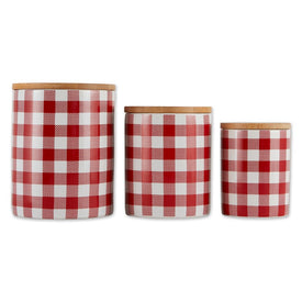 Buffalo Check Ceramic Canisters Set of 3 - Red/White
