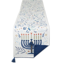 Hanukkah Menorah Embellished Reversible 14" x 108" Table Runner