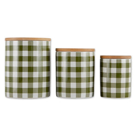 Buffalo Check Ceramic Canisters Set of 3 - Antique Green/White