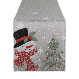 Snowman Embroidered Gray 14" x 70" Table Runner