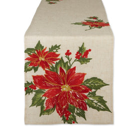 Poinsettia Holly Embroidered 14" x 70" Table Runner