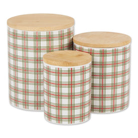 Nutcracker Plaid Ceramic Canisters Set of 3 - Red/Green/White
