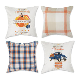 Autumn Plaid and Print 18" x 18" Throw Pillow Covers Set of 4 - Assorted