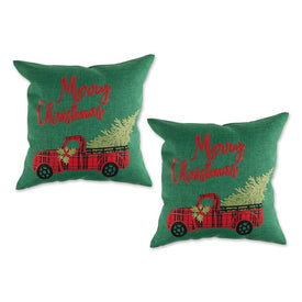Merry Christmas Truck Embroidered 18" x 18" Throw Pillow Covers Set of 2