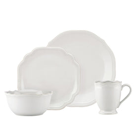 French Perle Bead White Four-Piece Dinnerware Place Setting