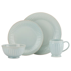 French Perle Groove Ice Blue Four-Piece Dinnerware Place Setting