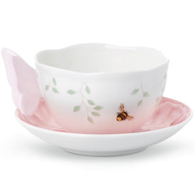 Butterfly Meadow Figural Pink Cup and Saucer