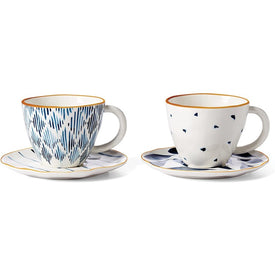 Blue Bay Tea Four-Piece Cup and Saucer Set