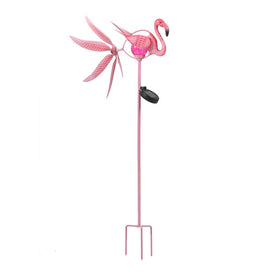 Metal Flamingo Solar LED and Wind Spinner Garden Stake