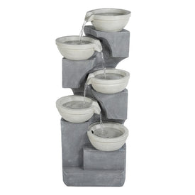 Cement Modern Tiered Bowls Outdoor Fountain with LED Lights