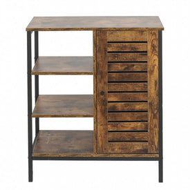 Walnut Wood Finish Shelf Storage Cabinet