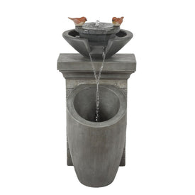 Cement Modern Column and Bowls Outdoor Fountain with LED Light