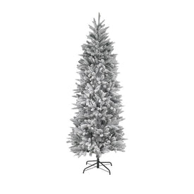 Pre-Lit Clear LED 7-Foot Artificial Flocked Christmas Tree with Metal Stand