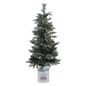 Pre-Lit 4-Foot Porch Artificial Christmas Tree with Metal Pot