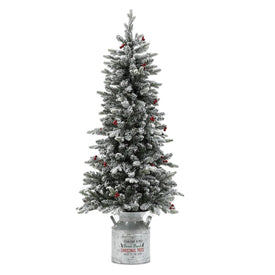 5-Foot Pre-Lit Flocked Artificial Christmas Tree with Metal Pot