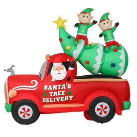 Lighted 8-Foot Inflatable Santa Christmas Tree Delivery Truck