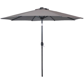 9-Foot Outdoor Market Patio Umbrella with Solar LED Lights - Gray