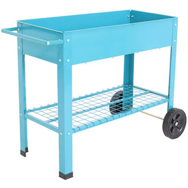 Galvanized Steel Mobile Raised Garden Bed Cart - Blue