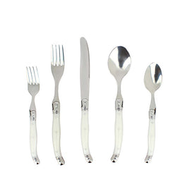 Laguiole Stainless Steel Flatware Set Service for Four 20-Piece Set - Pearl White
