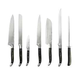 Laguiole Connoisseur Black Pakkawood Seven-Piece Kitchen Knife Set with Knife Sharpener