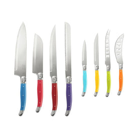 Laguiole Eight-Piece Kitchen Knife Set with Wood Block - Rainbow Colors