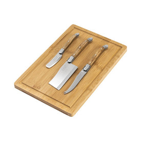 Laguiole Connoisseur Three-Piece Olive Wood Cheese Knives and Bamboo Cheese Board Set