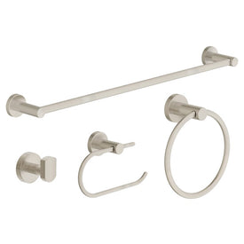 Dia Four-Piece Bath Accessory Set with Toilet Paper Holder, Robe Hook, Towel Ring, 18" Towel Bar