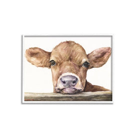 Cute Baby Cow Animal Watercolor Painting 24"x30" Oversized White Framed Giclee Texturized Art