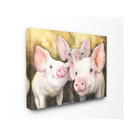 Baby Pigs Animal Yellow Watercolor Painting 16"x20" Stretched Canvas Wall Art
