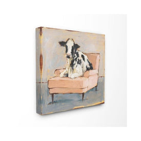 Sweet Baby Calf on a Pink Couch Neutral Color Painting 36"x36" XXL Stretched Canvas Wall Art