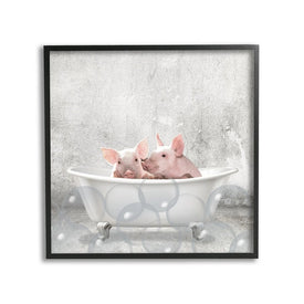 Baby Piglets Bath Time Cute Animal Design 17"x30" Black Framed Giclee Texturized Art