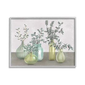 Plants In Vases Neutral Gray Design 24"x30" Oversized Rustic Gray Framed Giclee Texturized Art